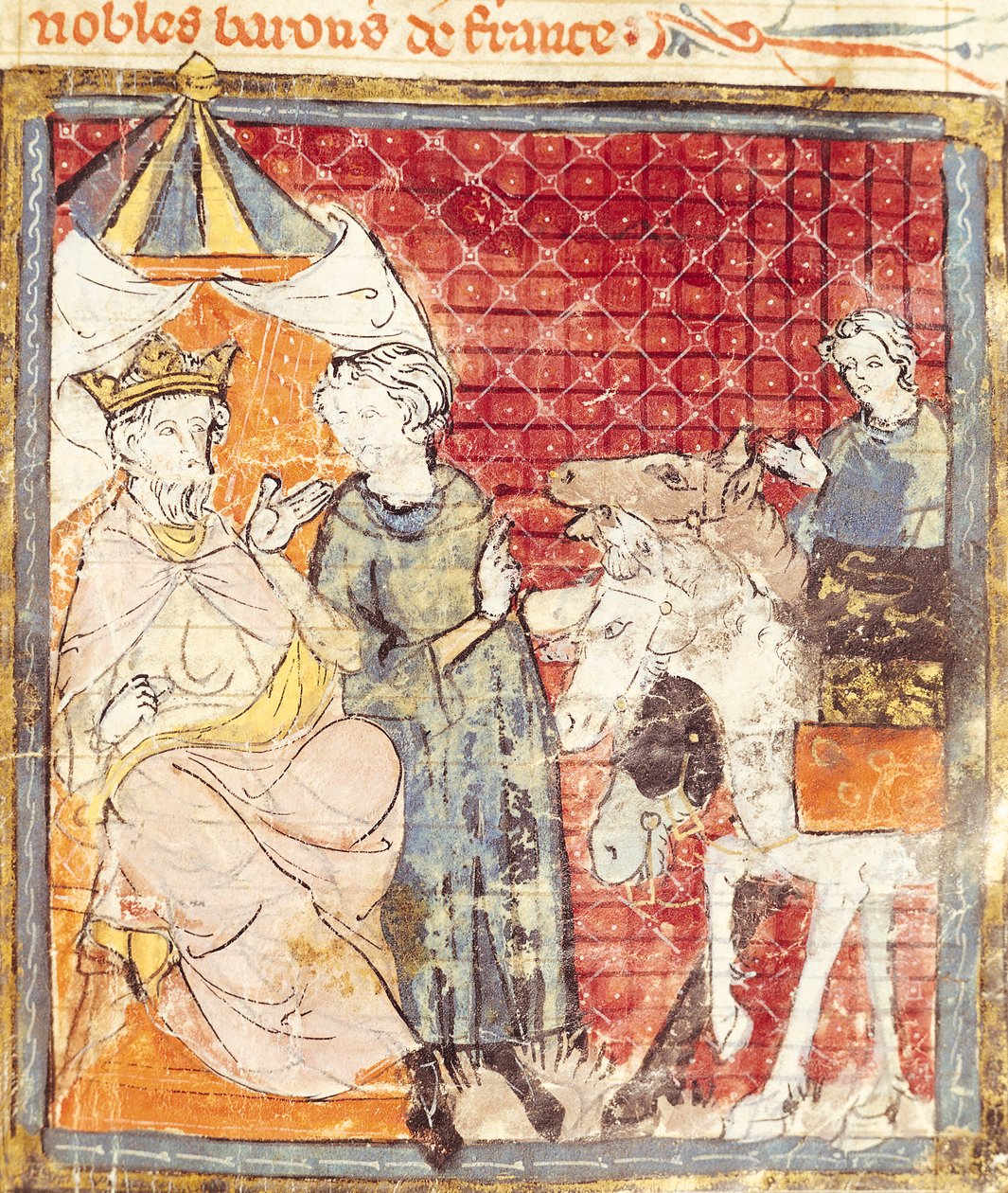 Fol.133r Roland siger farvel til Karl den Store (742-814), Grandes Chroniques de France, 1375-79 af French School