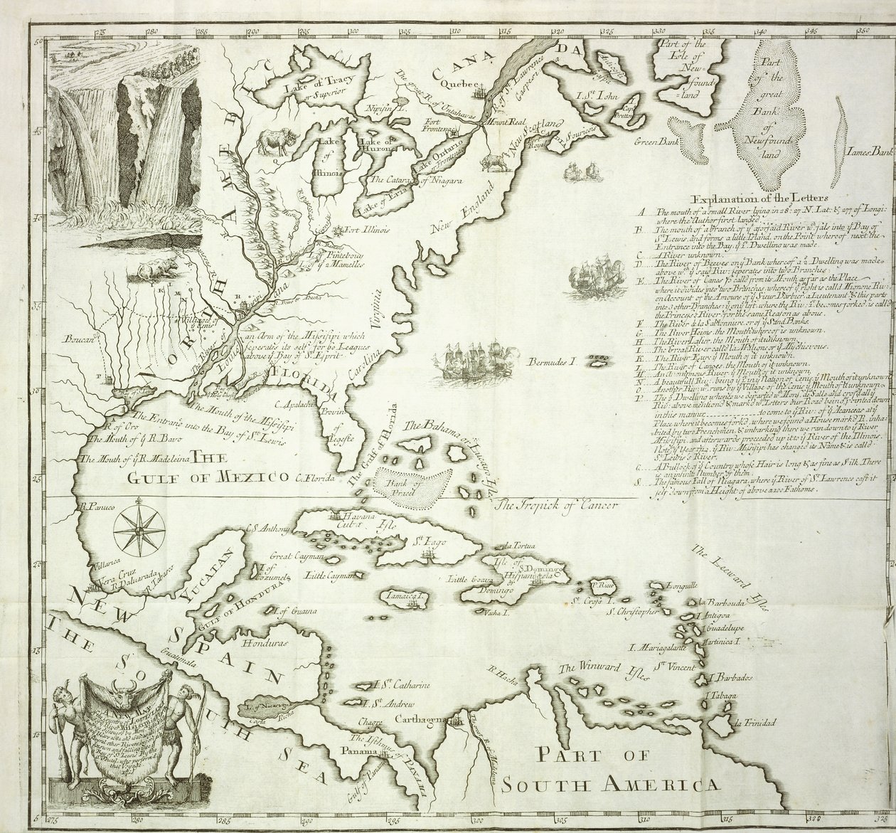 Folding map of the North American Atlantic coast, 1714dani af French School