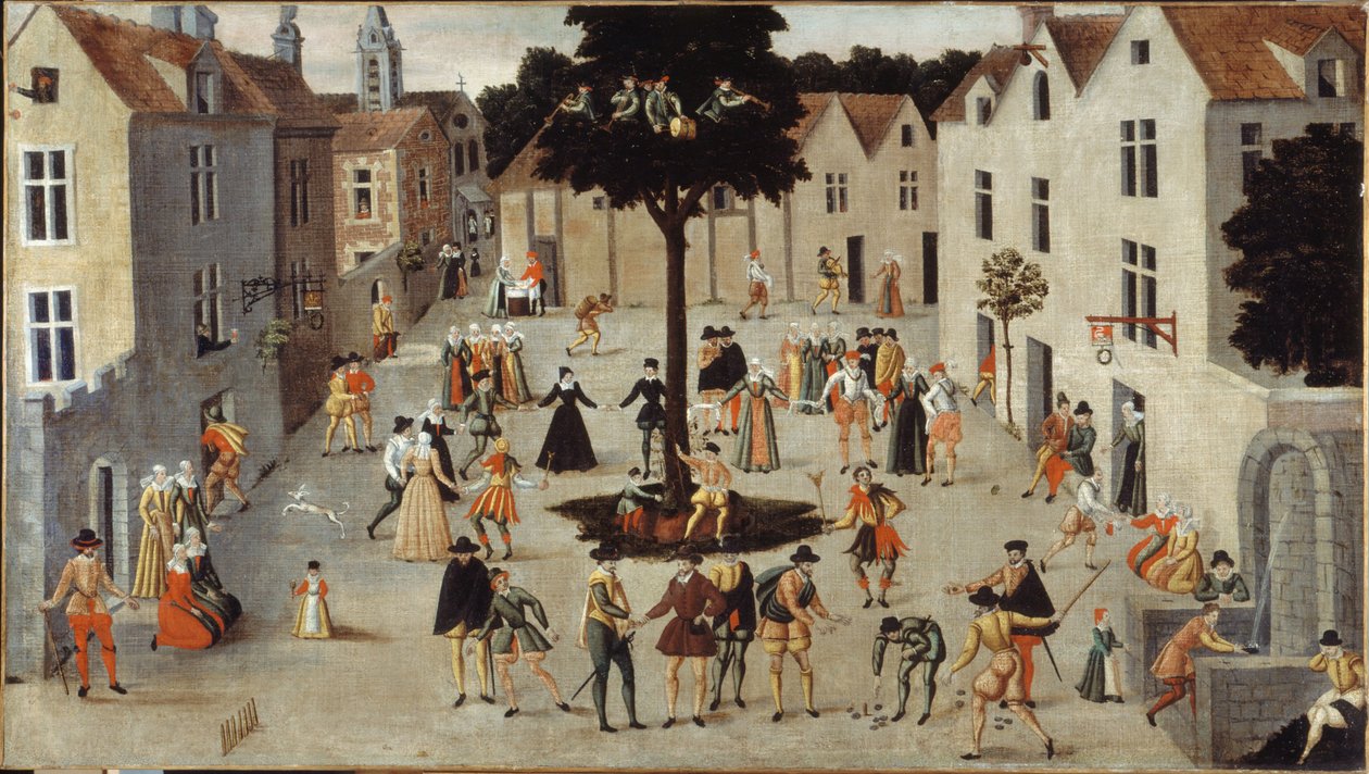 Folkefest omkring et træ, ca. 1560 (olie) af French School