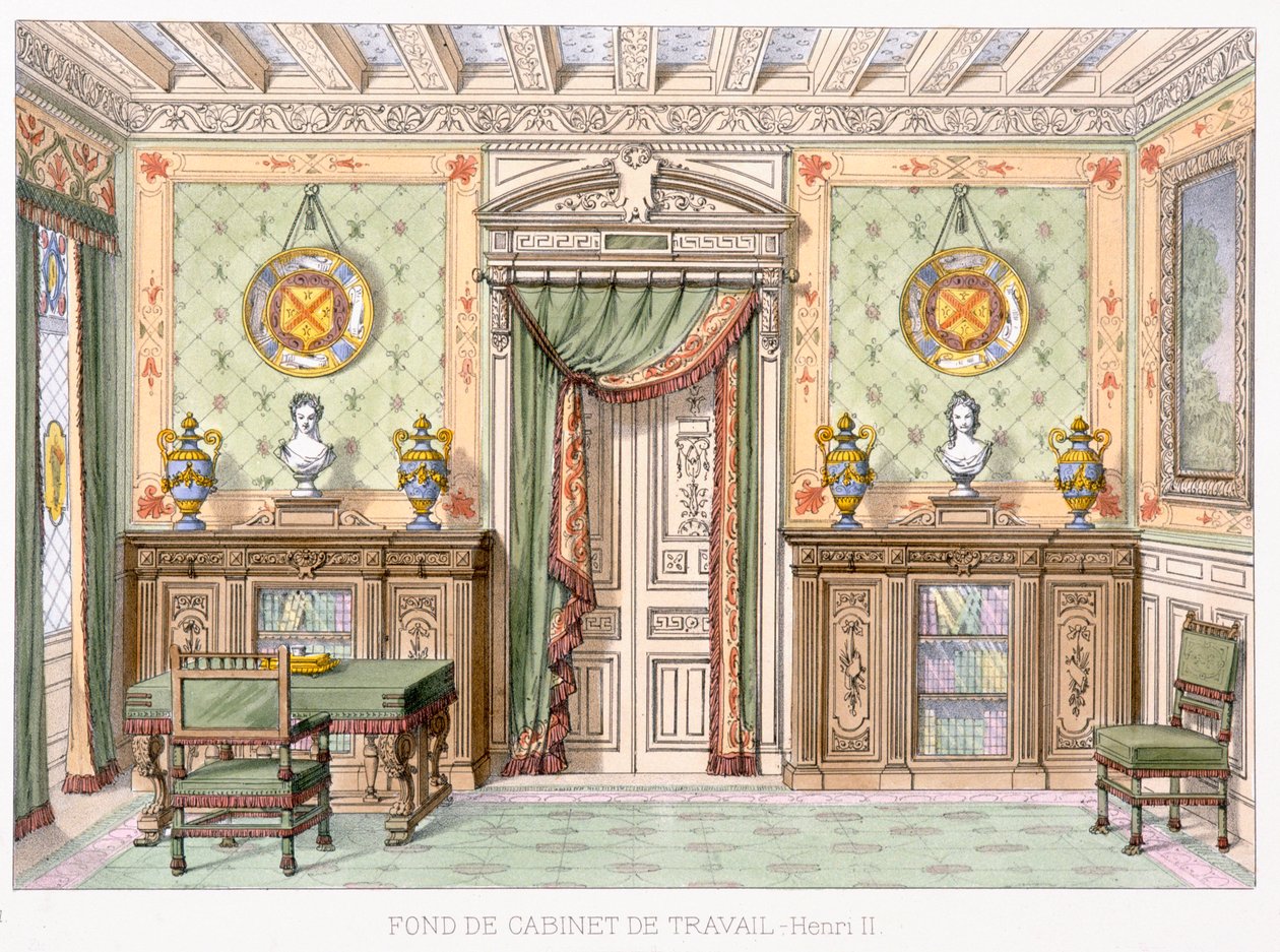 Fond de cabinet de travail i stil med Henri II fra Le Gared-Meuble, af French School