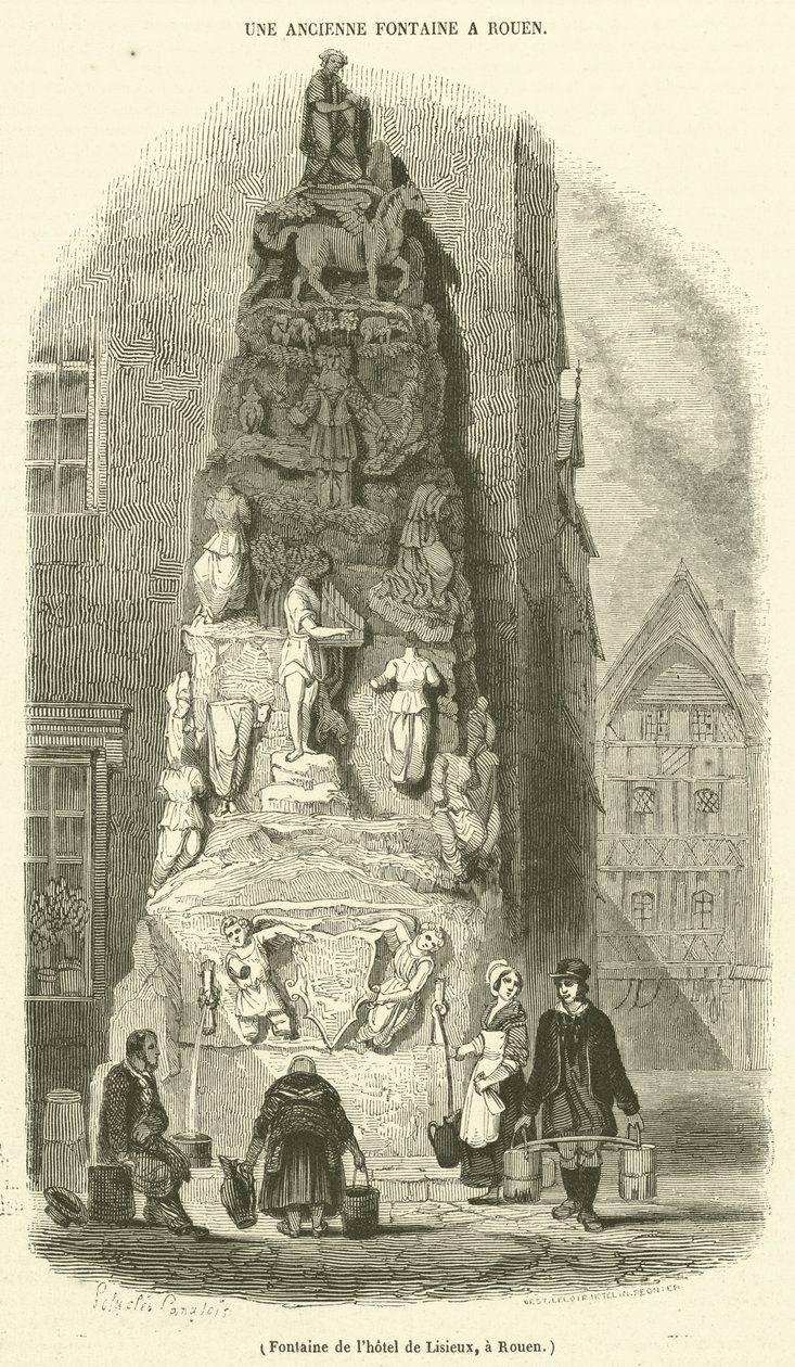Springvand på Hotel de Lisieux, Rouen (kobberstik) af French School