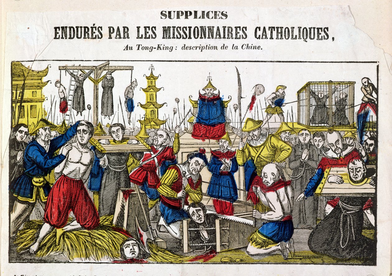 Former for tortur udholdt af de katolske missionærer i Tonking, Kina, 1840 af French School