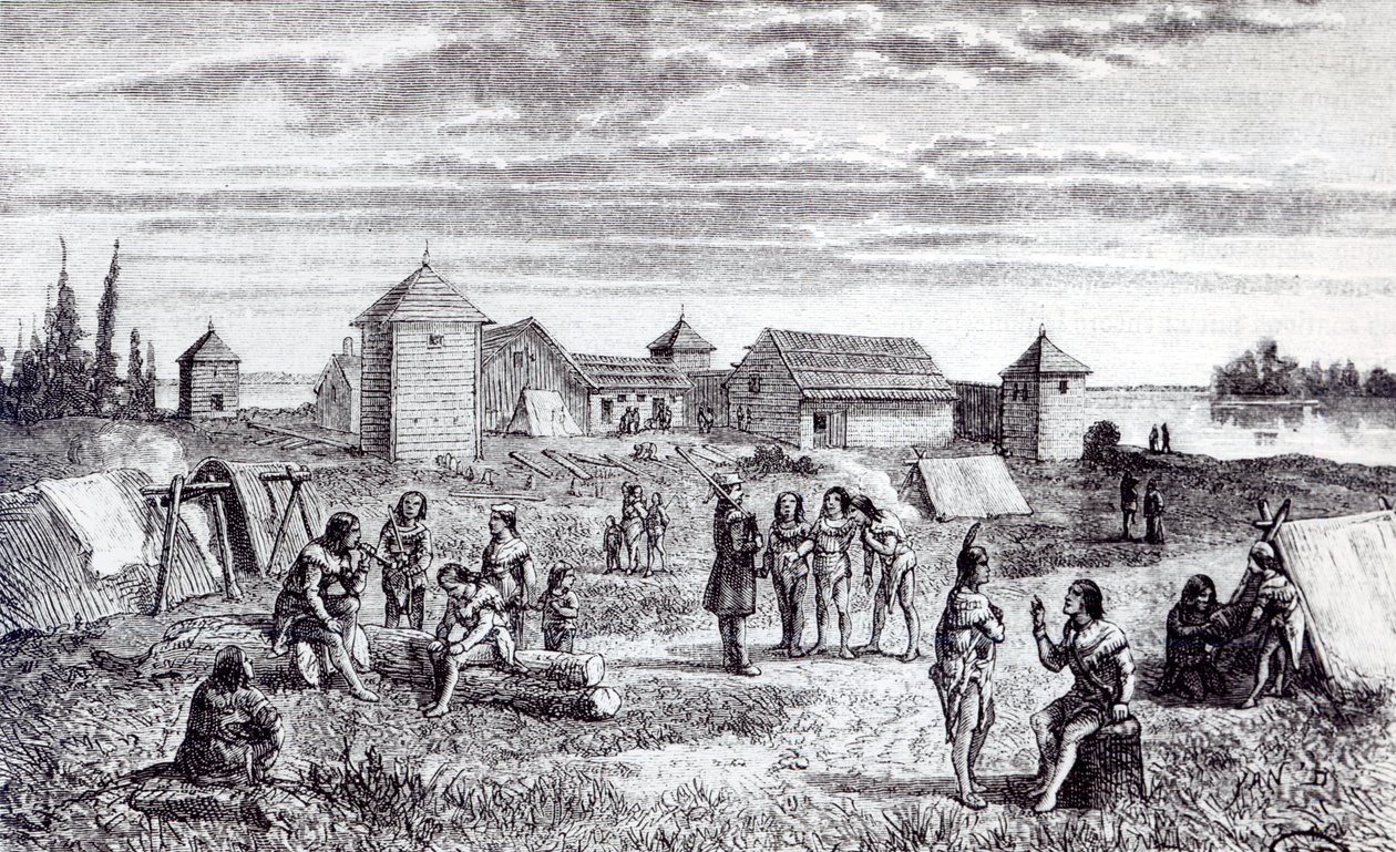 Fort Youkon, en handelsstation fra Hudson Bay Company, 1800-tallet af French School