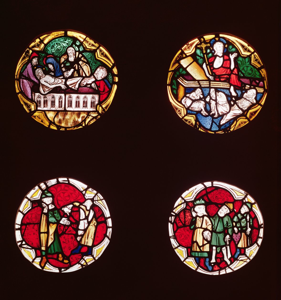 Fire vinduer, der viser scener fra Kristi liv, fra Chapelle du Rosaaire af French School