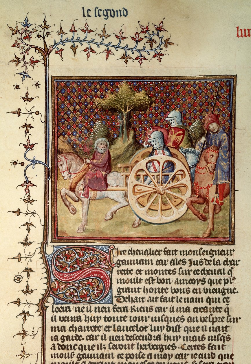 Fr.119 fol.312v Lancelot, vognens ridder, 1344 af French School
