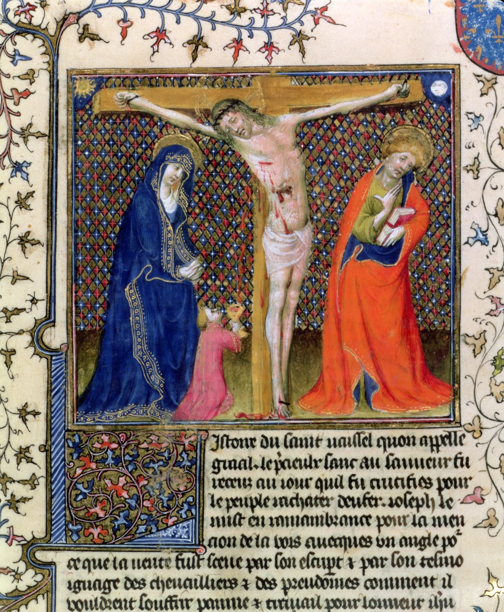 Fr.120. f.520 Joseph af Arimathaea indsamler den korsfæstede Kristi blod fra La Quite de Saint Graal af French School