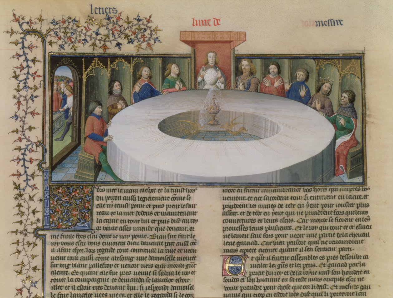 Fr.120 f.524v Ridderne af det runde bord fra The Story of Lancelot, fra La Quite de Saint Graal af French School