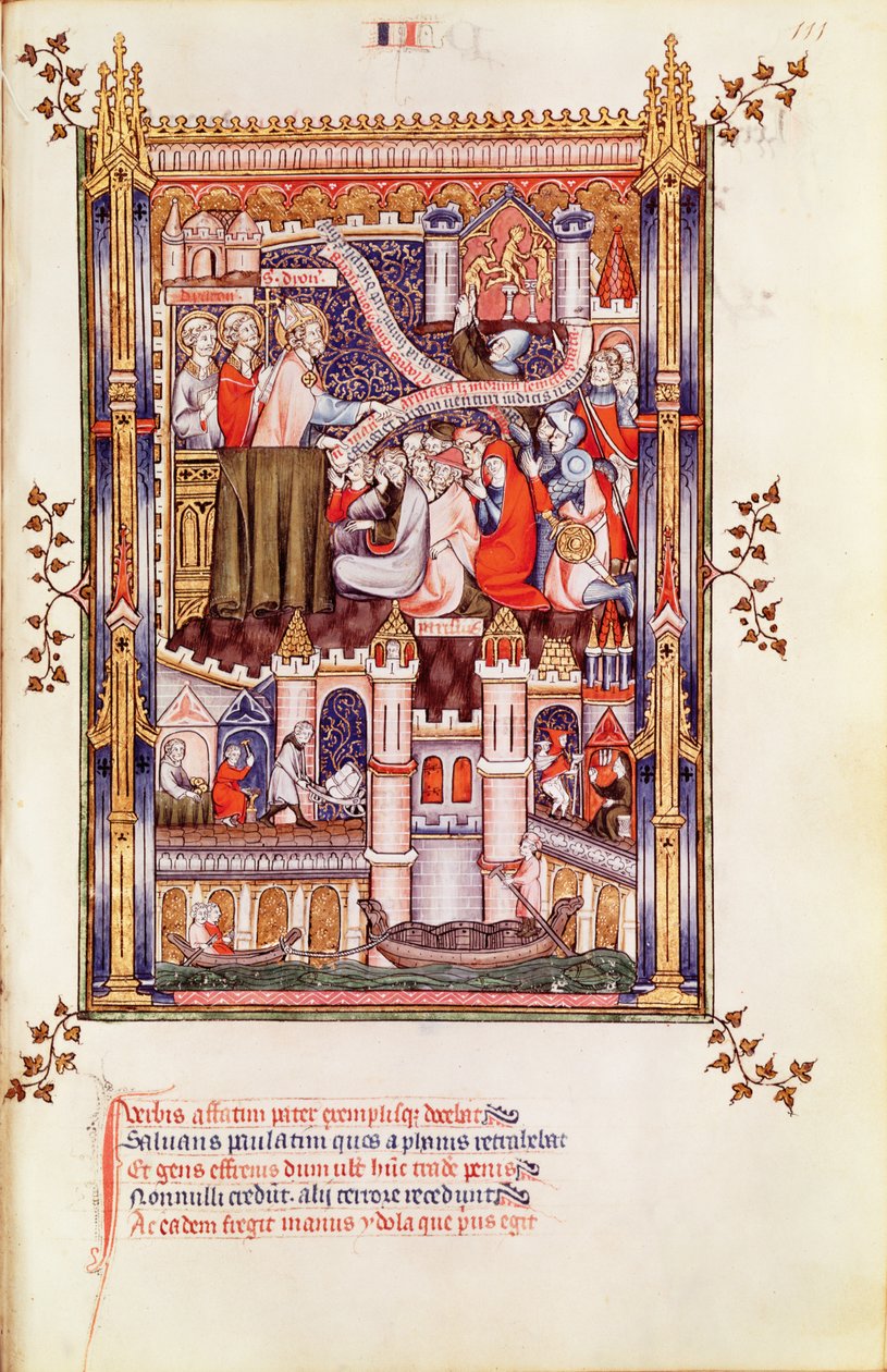 Fr 2091 fol.111 St. Denis prædiker for pariserne, der bryder deres hedenske idoler, fra Vie de St. Denis, 1317 af French School