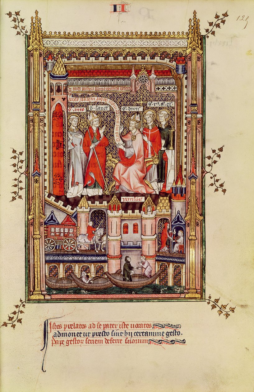 Fr 2091 fol.125 St. Saintin og St. Antonin, bliver opfordret til at skrive historien om St. Denis liv, fra Vie de St. Denis, 1317 af French School