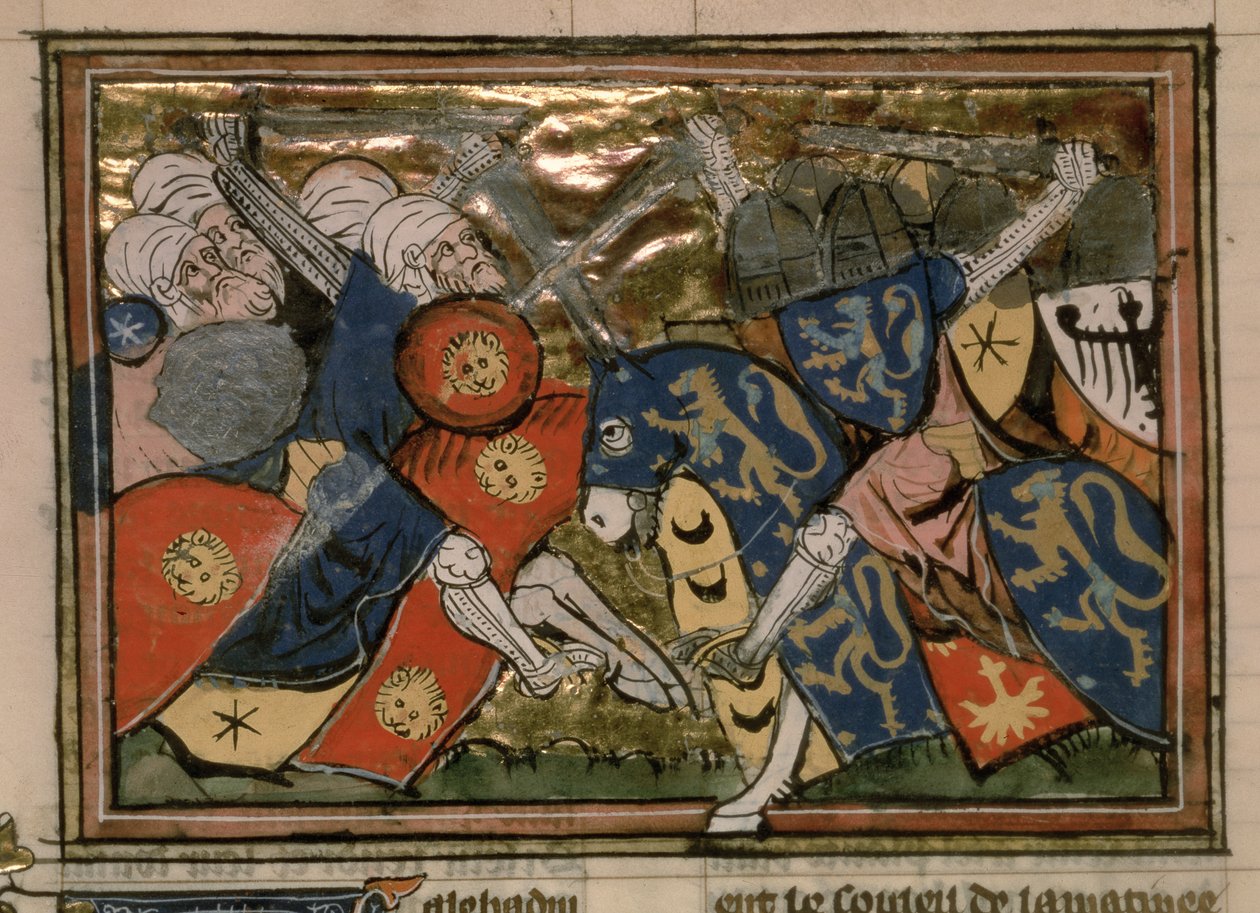 Fr 22495 f.235v , Slaget ved Jerusalem i 1187, fra Le Roman de Godefroi de Bouillon af French School