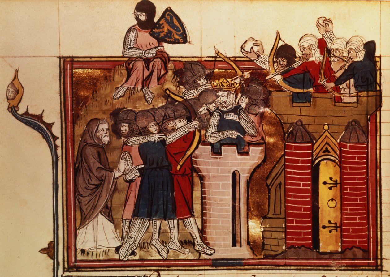 Fr 22495 f.69v Korsfarerens angreb på Jerusalem i 1099, fra Le Roman de Godefroi de Bouillon af French School