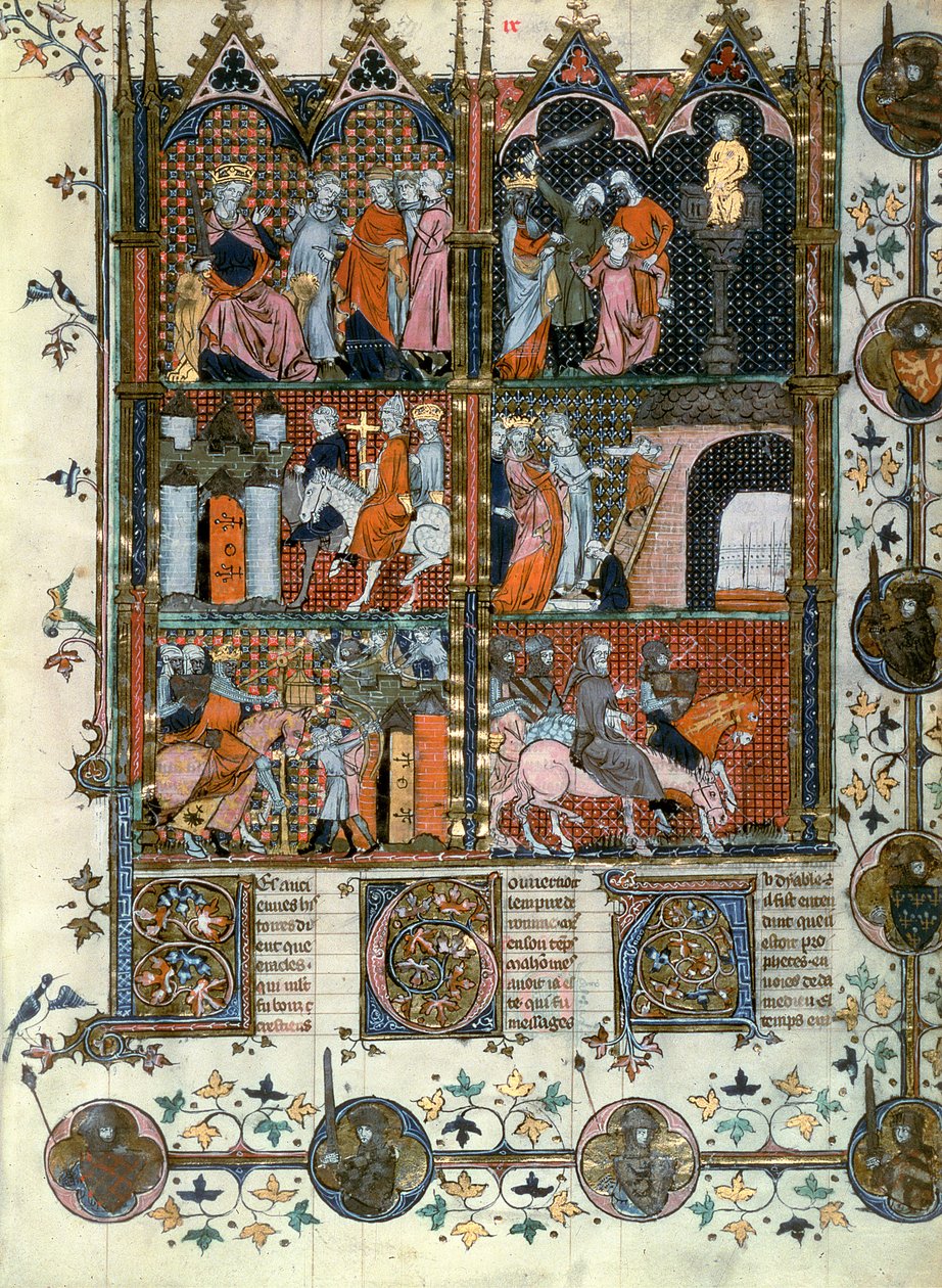 Fr 22495 f9 Korstogene: Tyrkernes indtagelse af Jerusalem og massakren på de kristne, fra Le Roman de Godefroy de Bouillon af French School