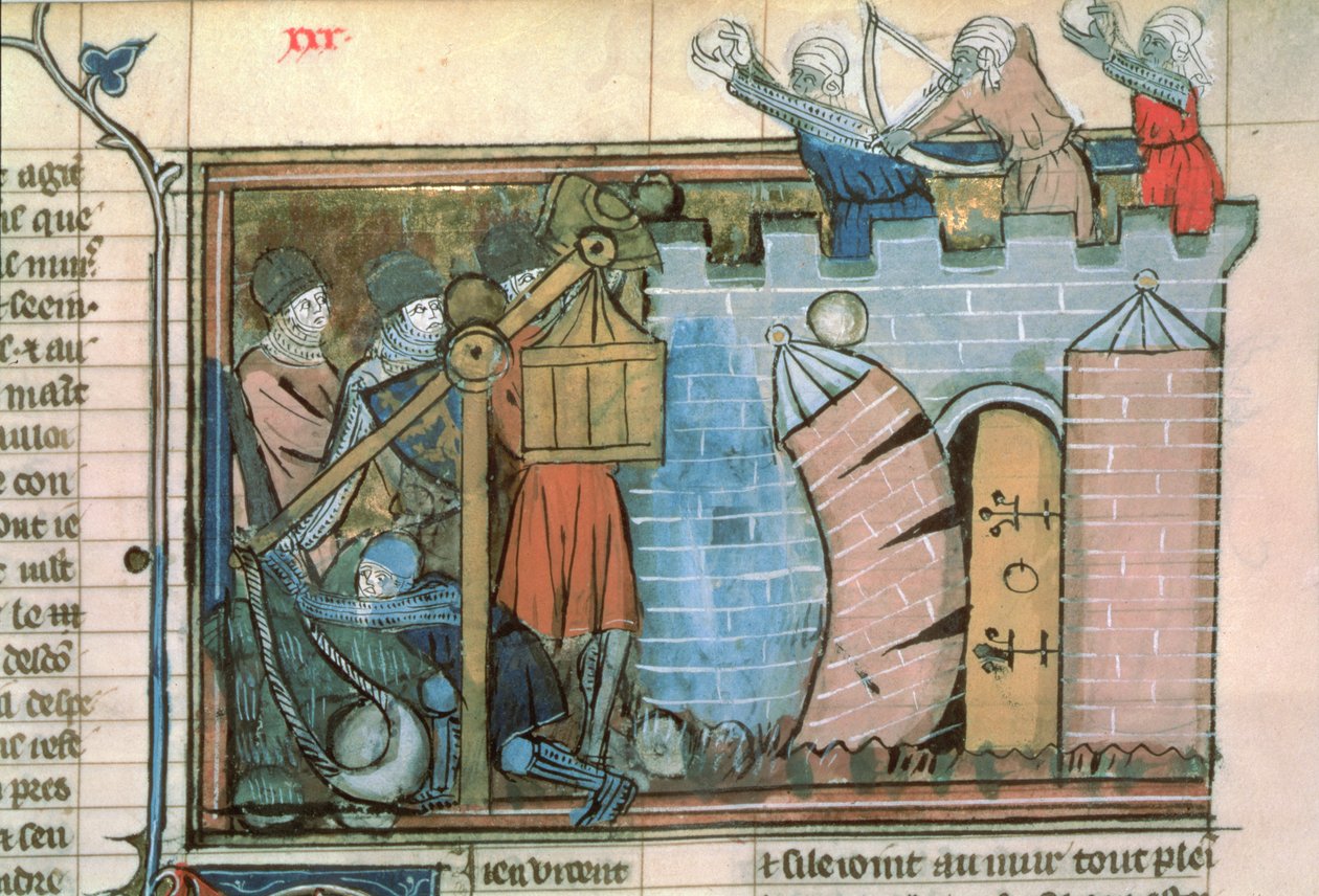 Fr 22495 fol.30 Et angreb på en by under korstogene, fra Le Roman de Godefroi de Bouillon af French School