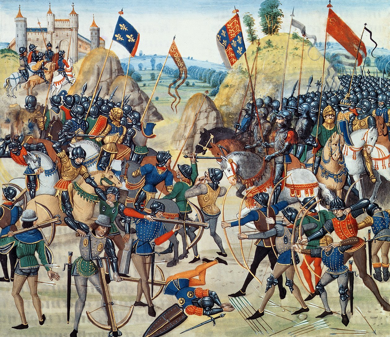 Fr 2643 f.165v Slaget ved Crecy fra Hundredårskrigen, fra "Froissart"s Chronicle", 24. august 1346 af French School