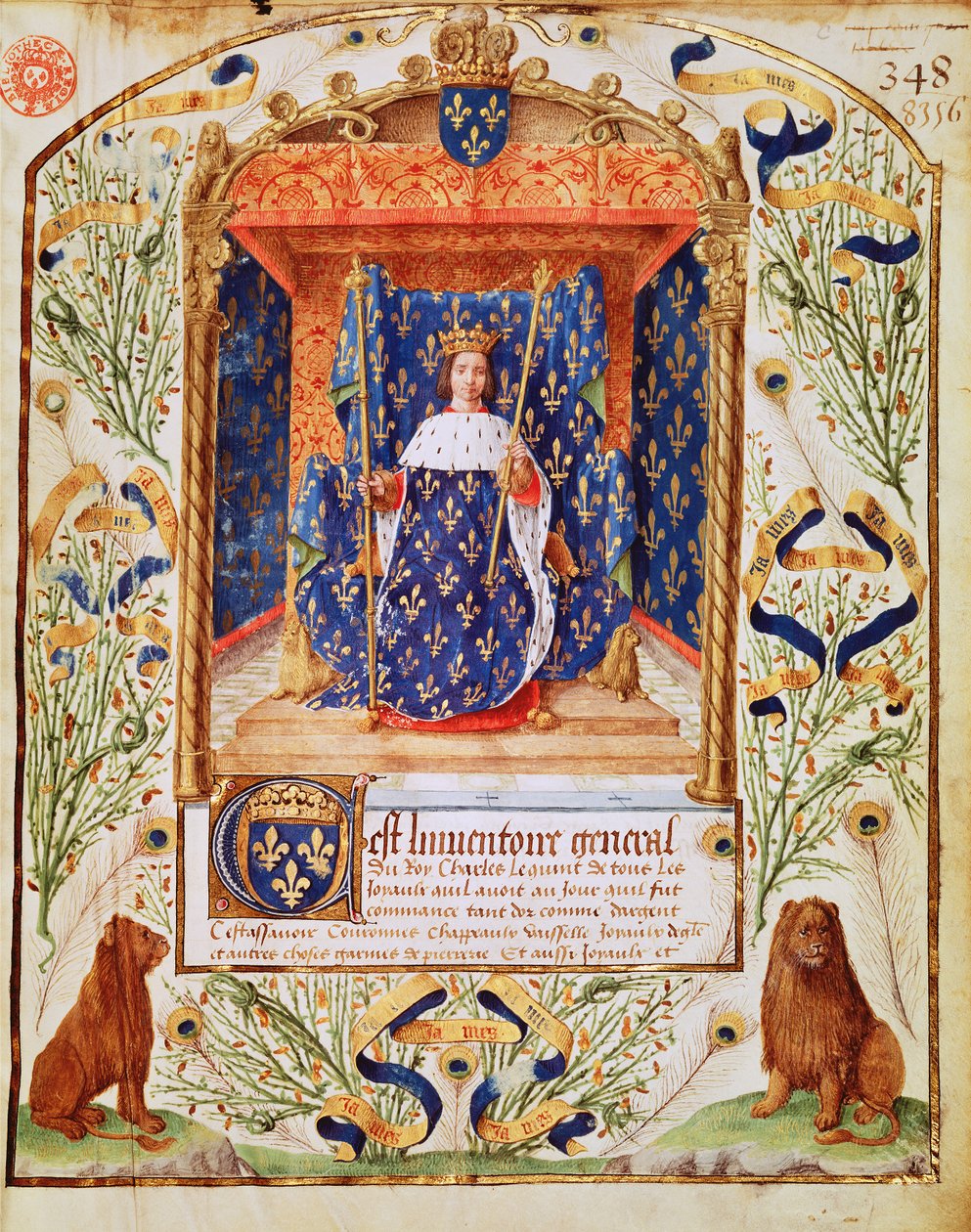 Fr 2705 f.C. Frontispice til en opgørelse over skatten tilhørende Charles V af Frankrig, 1379 af French School