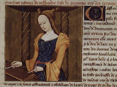 Fr 599 f.29 Cassandra spiller en citer, fra `Des Cleres et Nobles Femmes af French School
