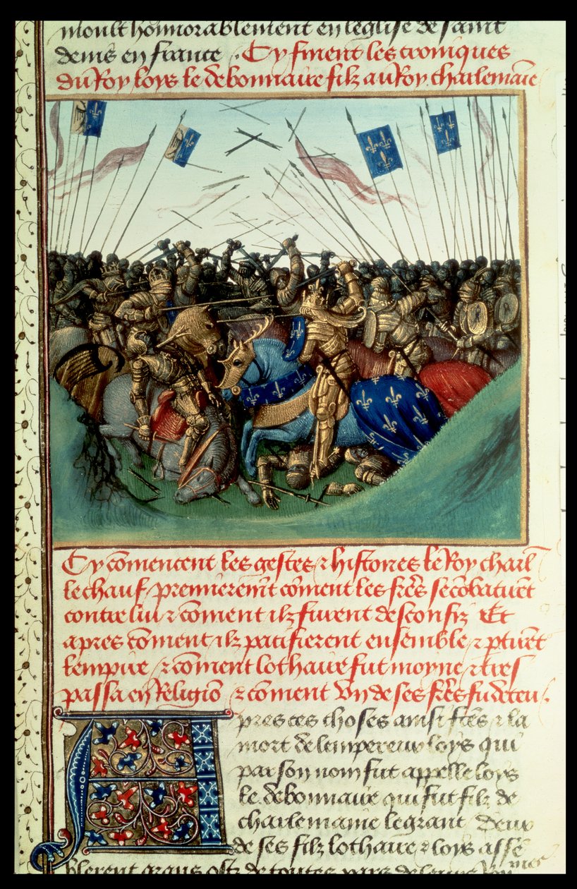 Fr 6465 f.140 Lothair I (795-855) Kejser af Vesten i kamp med sine brødre Ludvig den Tyske (ca. 804-76) og Karl den Skaldede (823-77) ved Fontenoy en Puisaye i 841 af French School