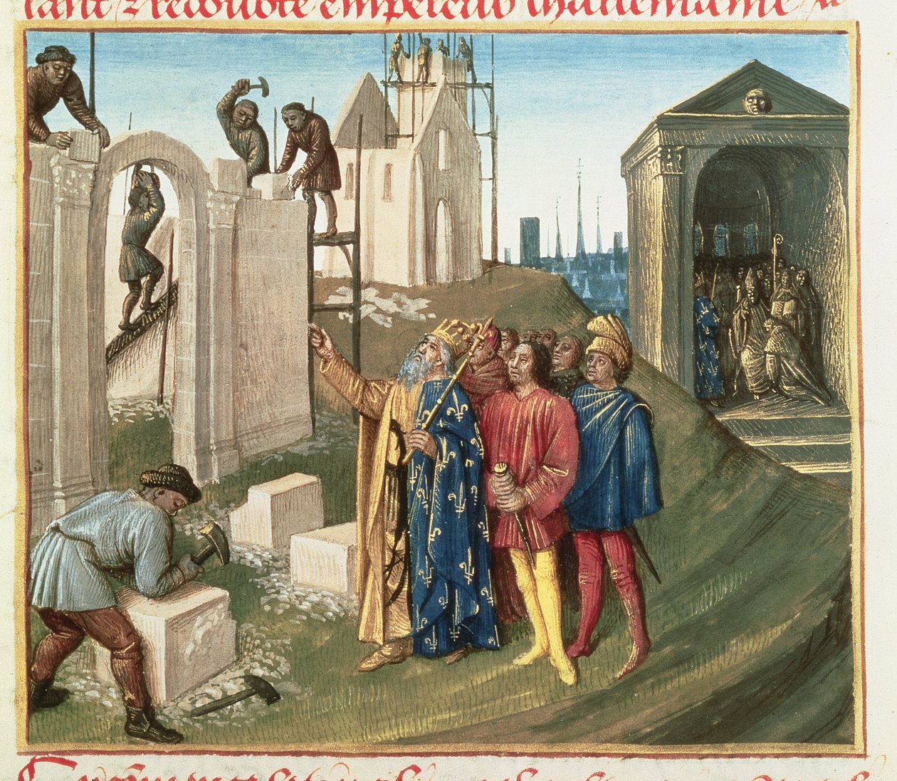Fr 6465 f.96 Opførelse af kirken i Aix La Chapelle af Charlemagne (742-814) af French School