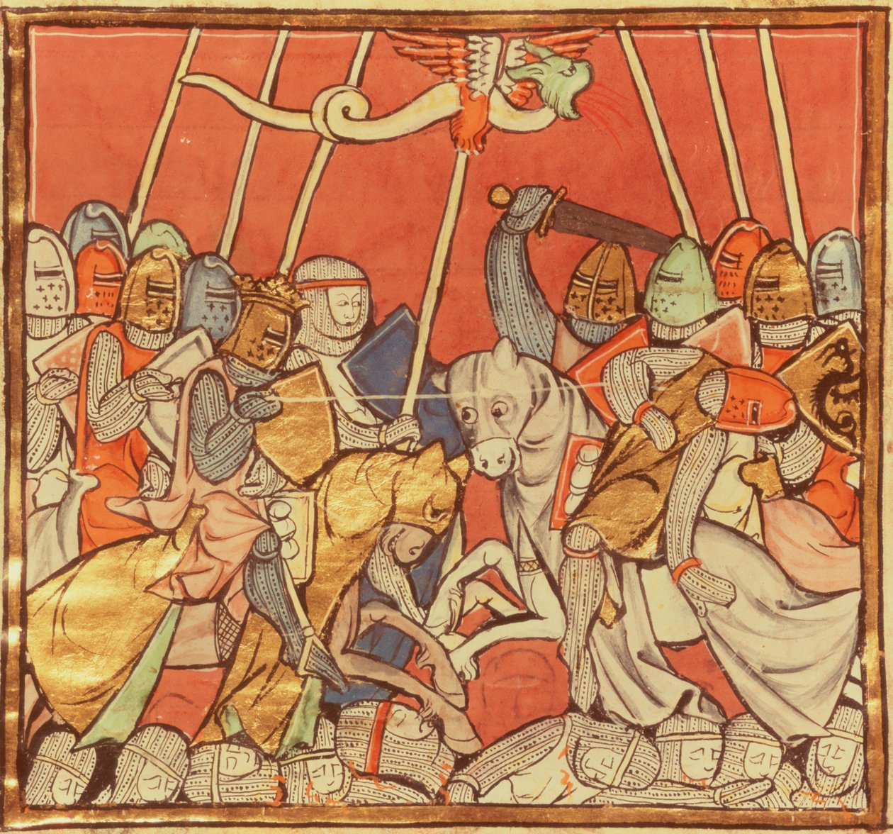 Fr 95 fol.173v Slaget ved Bedigran, fra The Story of Merlin, c.1280-90 af French School