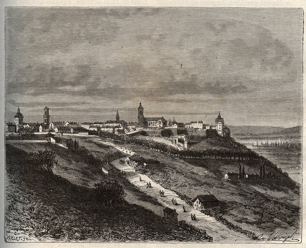 Frankrig, Champagne-Ardenne, Haute-Marne (52), Langres - indgravering i “La France illustrée: geografi, historie, statistisk administration” af V.-A. Malt brun. 1884 af French School