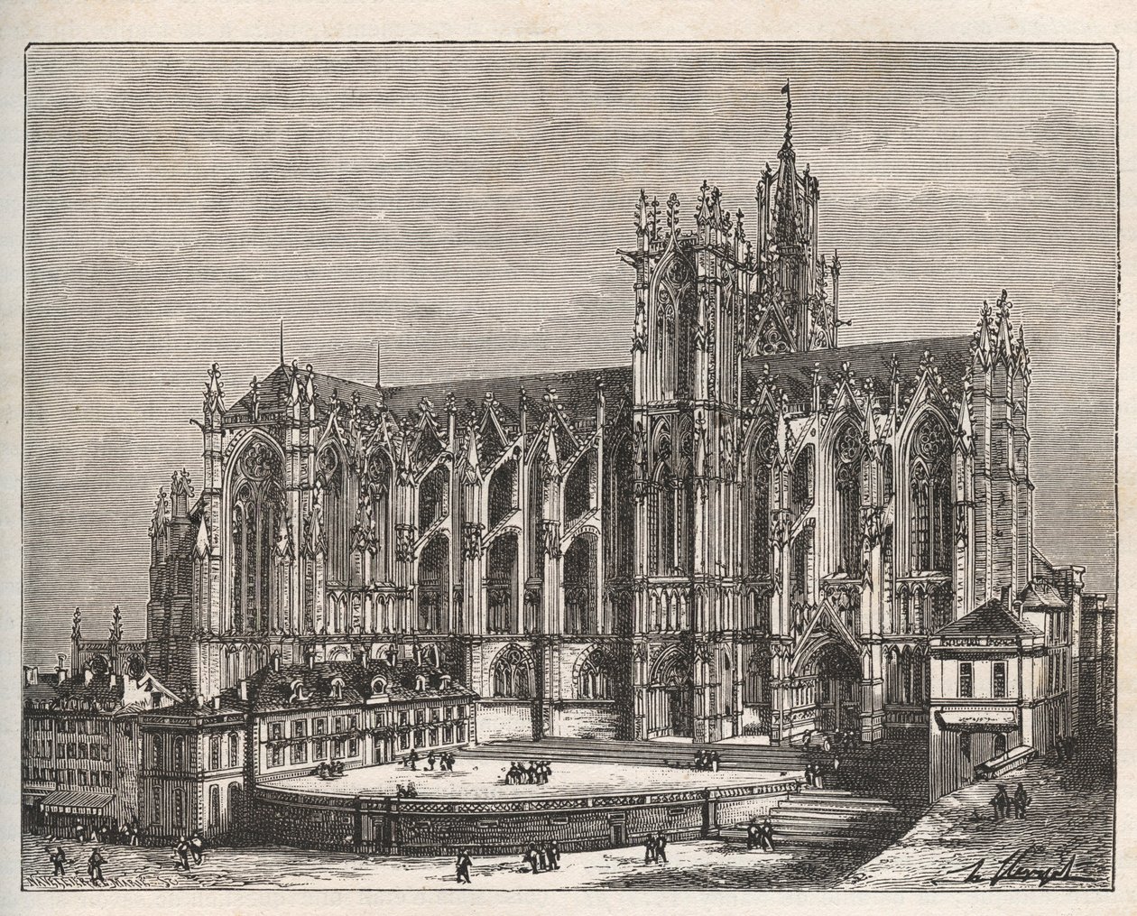 Frankrig, Lorraine, Moselle (57), Metz: Saint Etienne de Metz katedral - indgravering i "La France illustrée: geografi, historie, statistisk administration" af V.-A. Malt brun. 1884 af French School