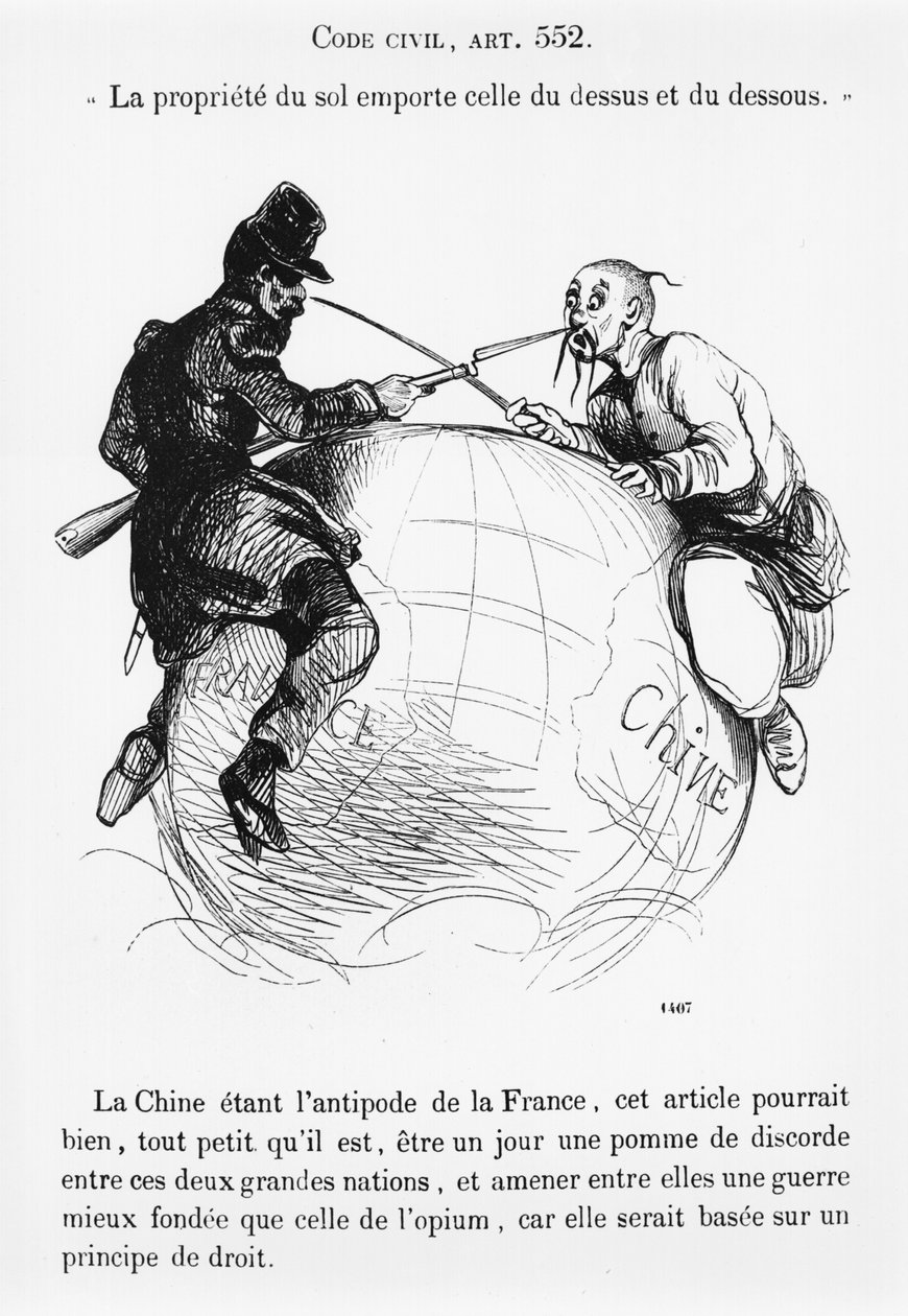 Frankrig og Kina, karikatur fra Musee Philippon, ca. 1850-60 af French School