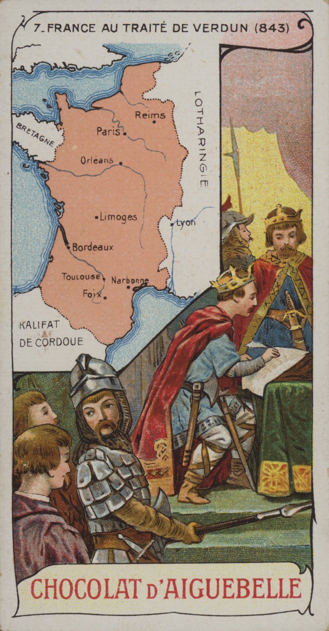 Frankrig på tidspunktet for Verdun-traktaten, 843 (chromolitho) af French School