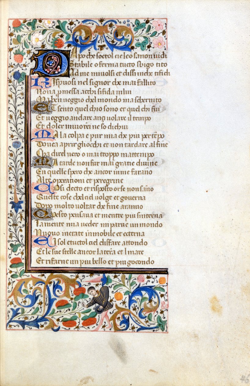 Francesco Petrarca (Petrarca): incipit fra et oplyst manuskript fra den franske skole i det 14. århundrede. Kommunal Bibl. af Rimini. af French School
