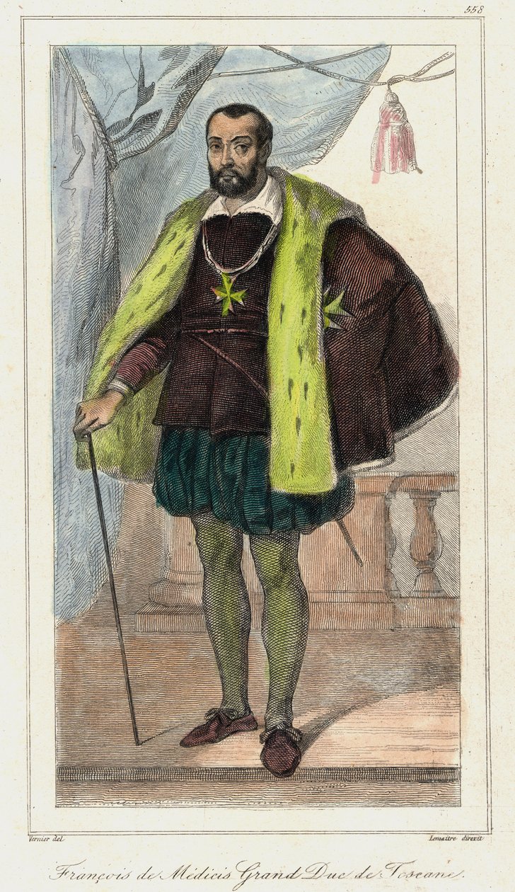 Francesco de Medici (Francis de Medicis), storhertug af Toscana (1541 - 1587) far til Maria af Medici. Gravering 1800-tallet. af French School
