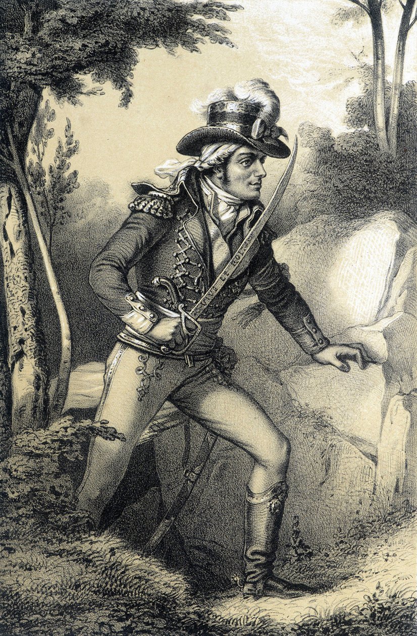 Francois-Athanase de Charette de la Contrie (Francois Athanase) (1763-1796) - i "Galerie historique de la Revolution francaise"" af Albert? Maurin af French School
