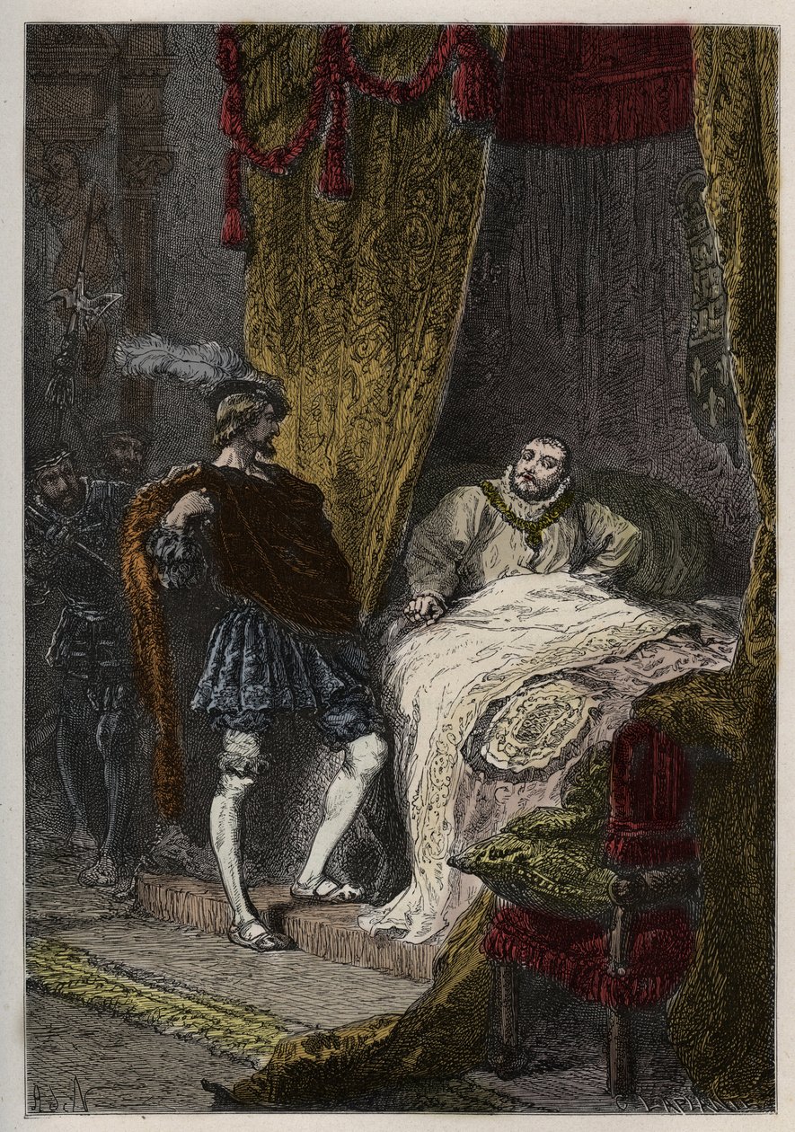 Francois 1er (1494-1547) overrasker Henrik VIII (1491-1547) om morgenen ved Camp du Drap d
