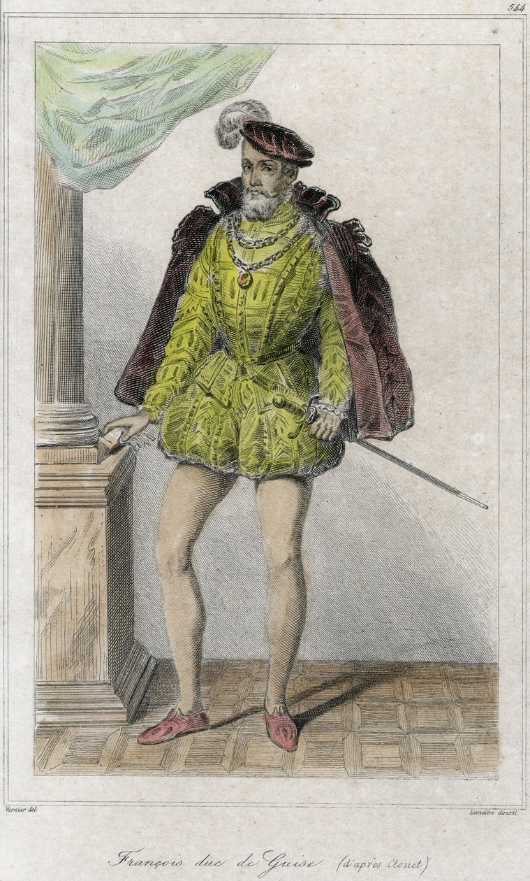 Francois I af Lorraine, 2. hertug af Guise (1519 - 1563). Det startede den første religionskrig ved massakren af Wassy (Vassy) (1562). Gravering 1800-tallet. af French School