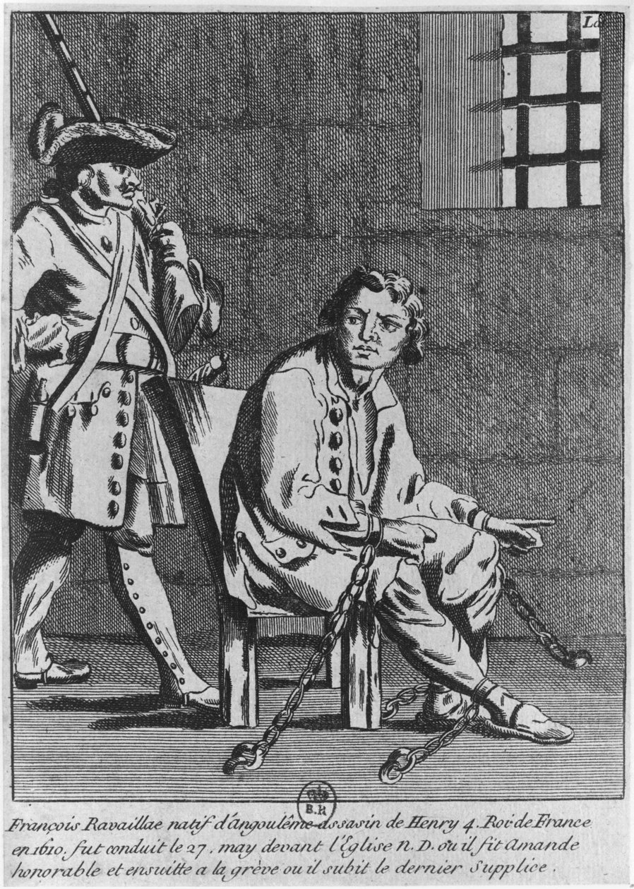Francois Ravaillac, lejemorderen på kong Henri IV, i fængsel af French School