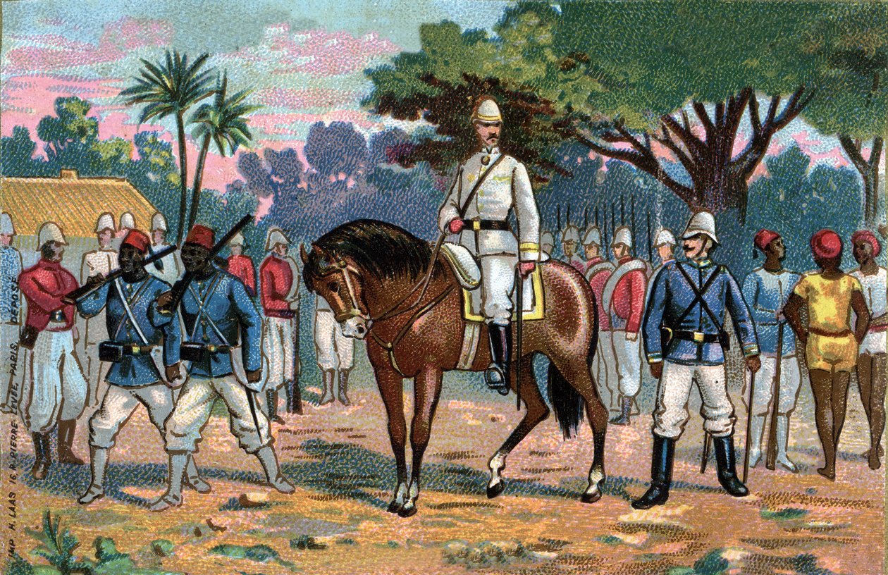 Fransk ekspedition til Dahomey: Den franske general Alfred Amedee Dodds (1842-1922) til Benin (Dahomey) i 1892. af French School