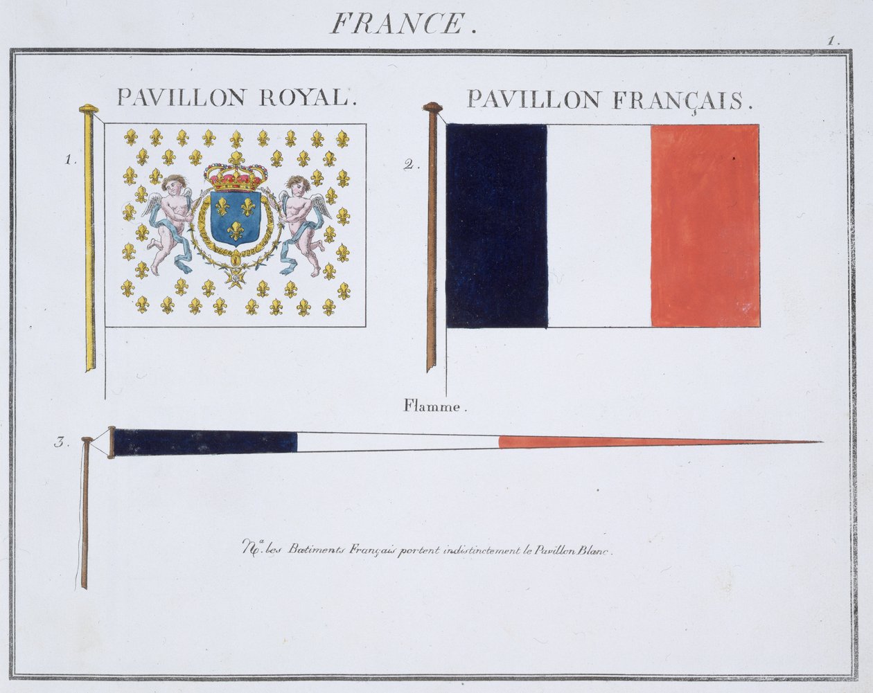 Franske flag, fra en fransk bog med flag, ca. 1819 af French School