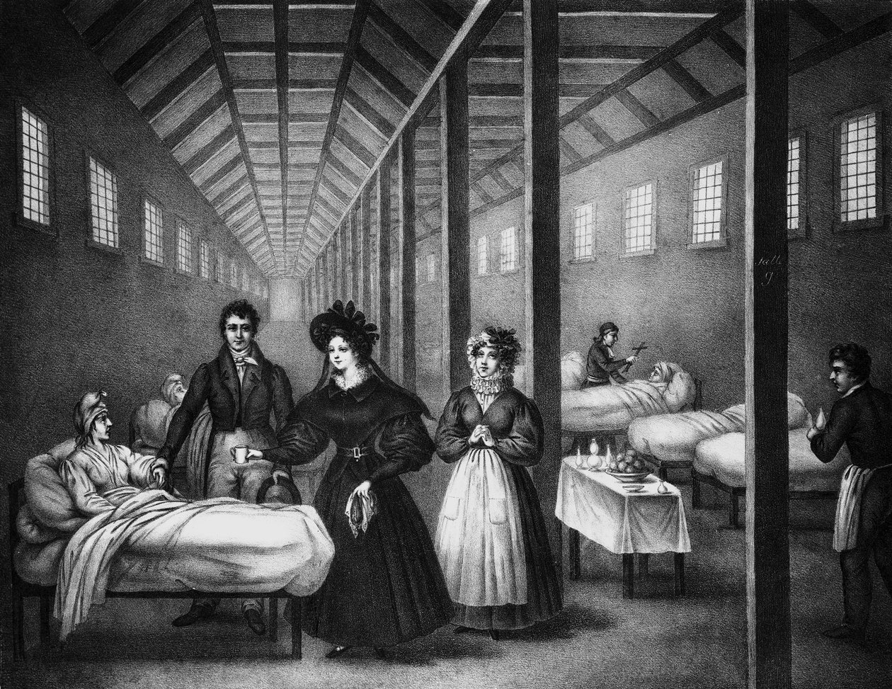 Fransk dronning Marie Amelie besøger et hospital, juni 1832 (gravering) af French School