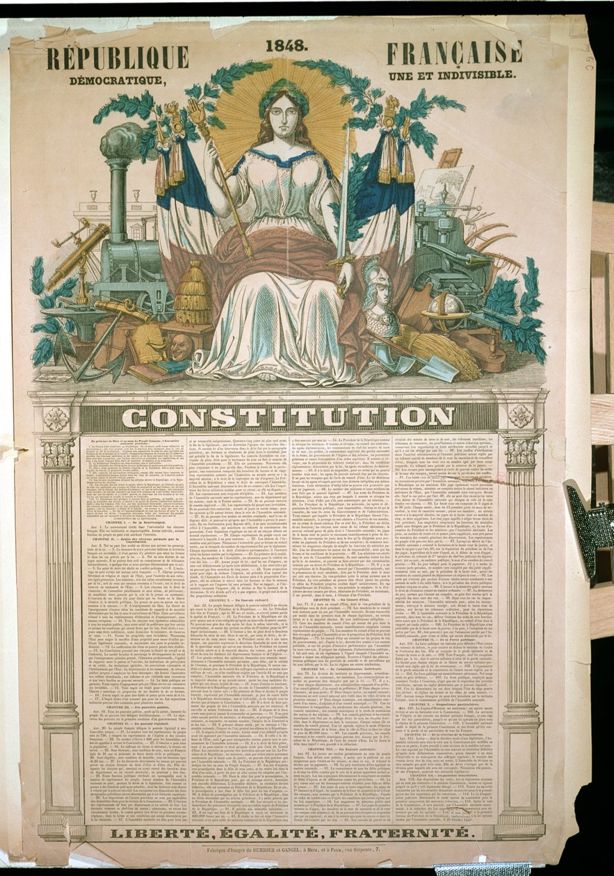 Franske Republik, forfatning af 1848 (farvegravering) af French School