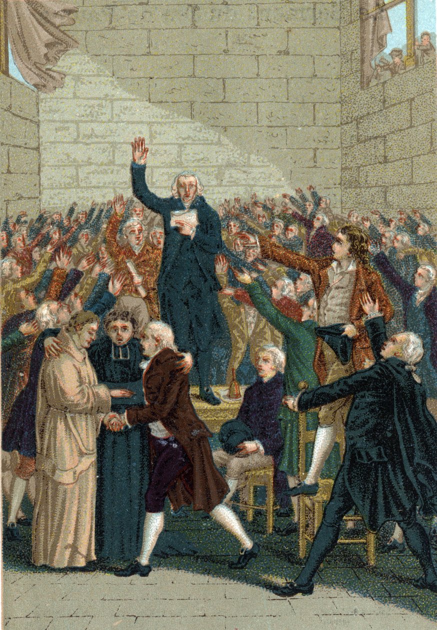 Den franske revolution (1789-1799). Jeu de Paumes ed i Versailles den 20. juni 1789 midt hos Jean Sylvain Bailly (1736-1793). af French School
