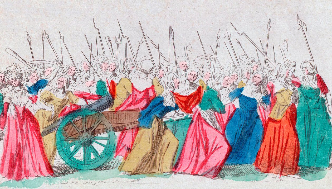 Fransk revolution: "" Et Versailles, et Versailles"" La marche des femmes sur Versailles 5/10/1789 (March of the Women on Versailles, Paris, 5. oktober 1789) af French School
