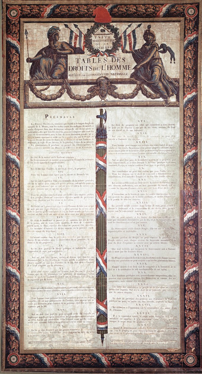 Fransk revolution: Erklæring om menneske- og borgerrettigheder (litografi. 1700-tallet) af French School