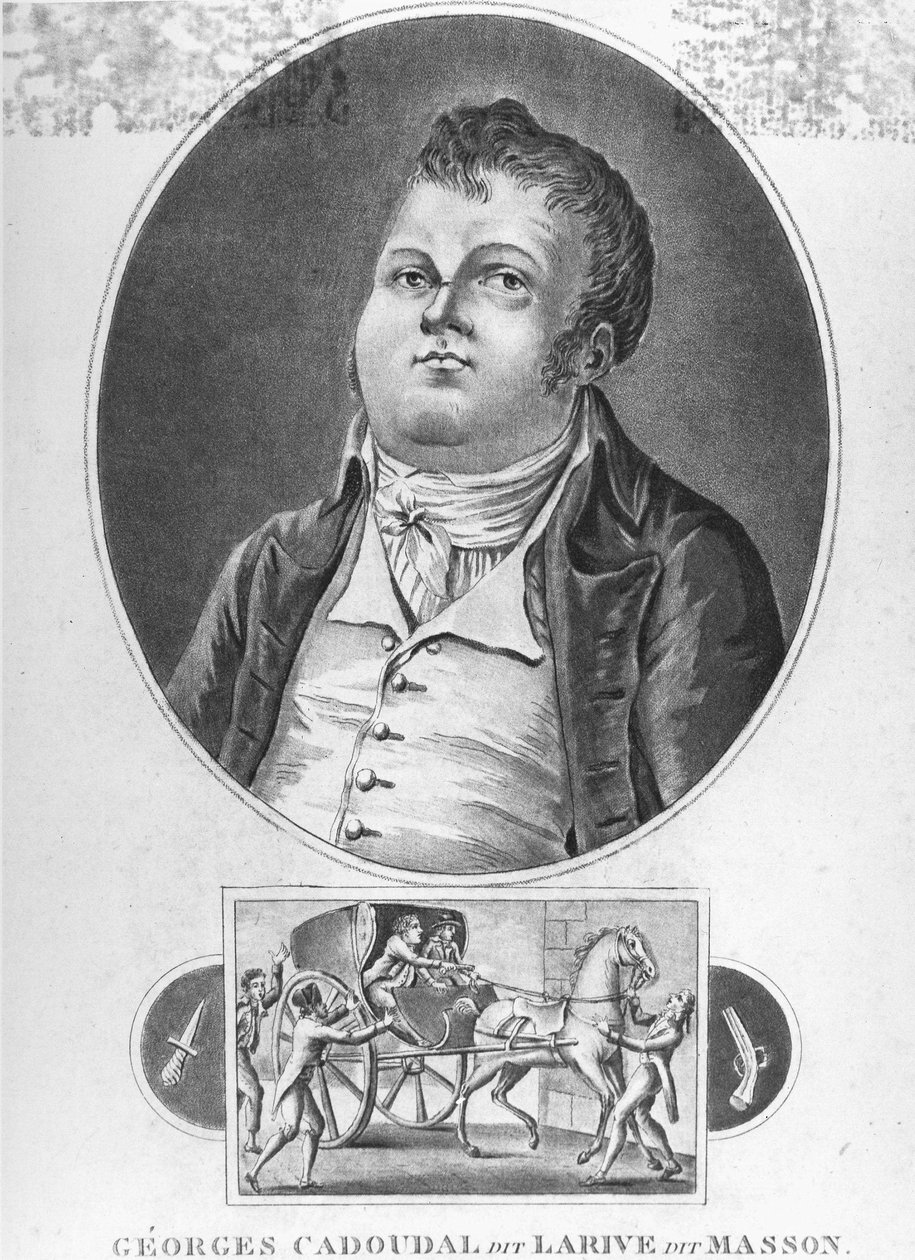 Fransk Revolution: Georges Cadoudal (dit Larive, dit Masson), en fransk sammensvoren, som var en af lederne af Chouanerne og som organiserede to komplotter mod Bonaparte, den blev henrettet den 25. juni 1804 - gravering, coll. museum Dobrée, Nantes. ¿ af French School