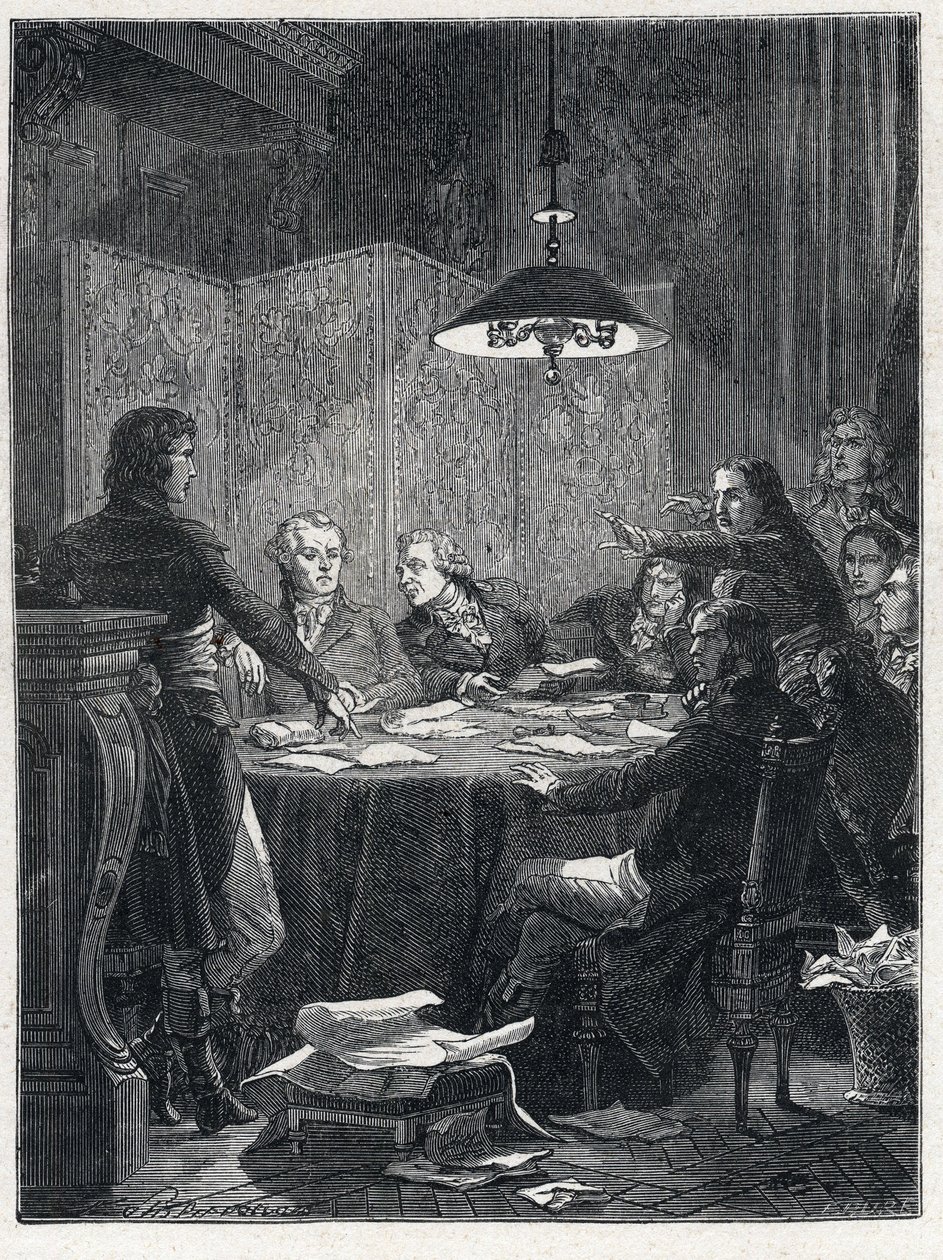 Fransk revolution: Møde i den offentlige frelseskomité, en revolutionær regering oprettet af Nationalkonventet i 1793. af French School