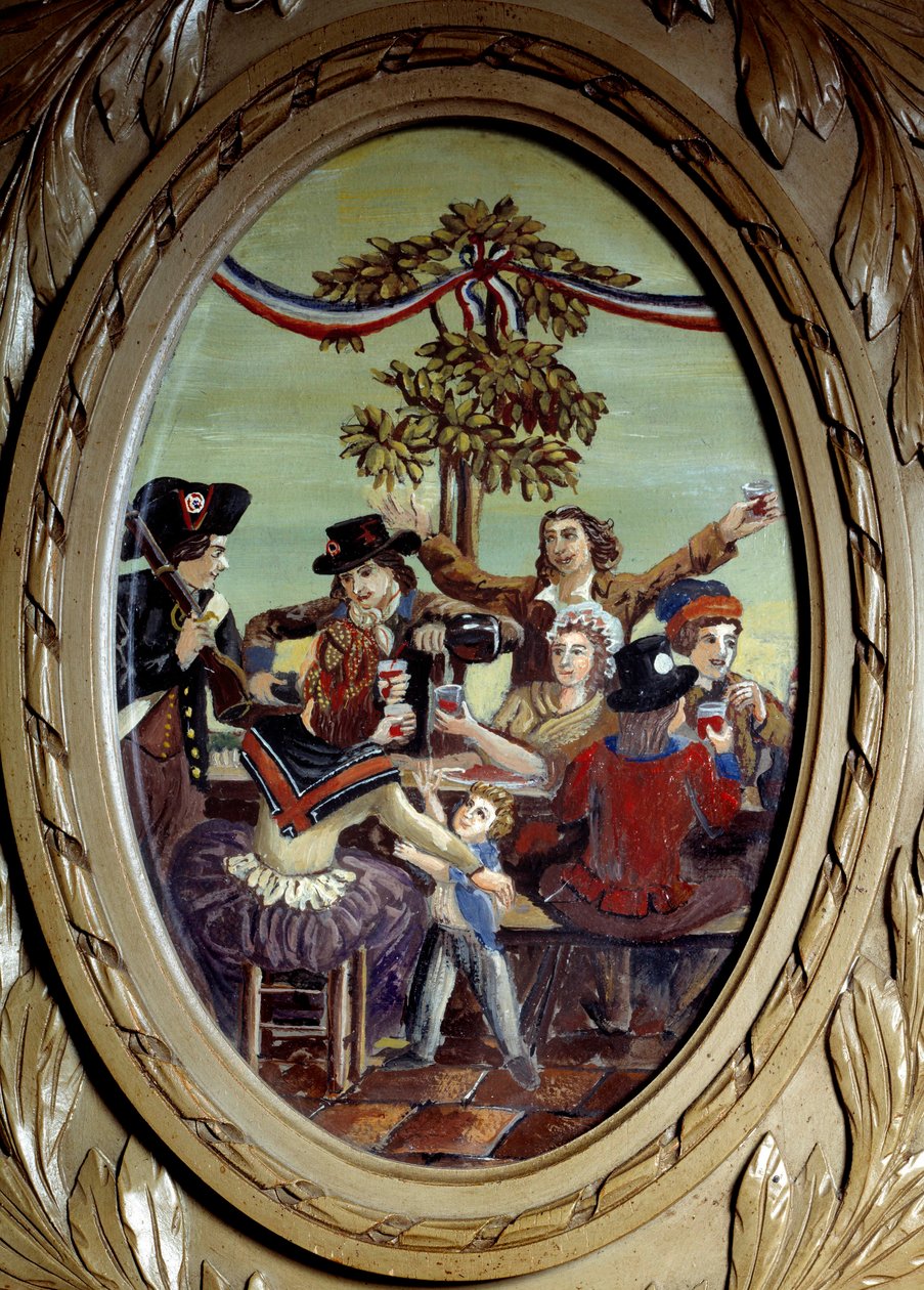 Fransk revolution: "" Det republikanske måltid på Cafe Le Procope i Paris"" Anonymt maleri. 1700-tallets Paris, Le Procope af French School