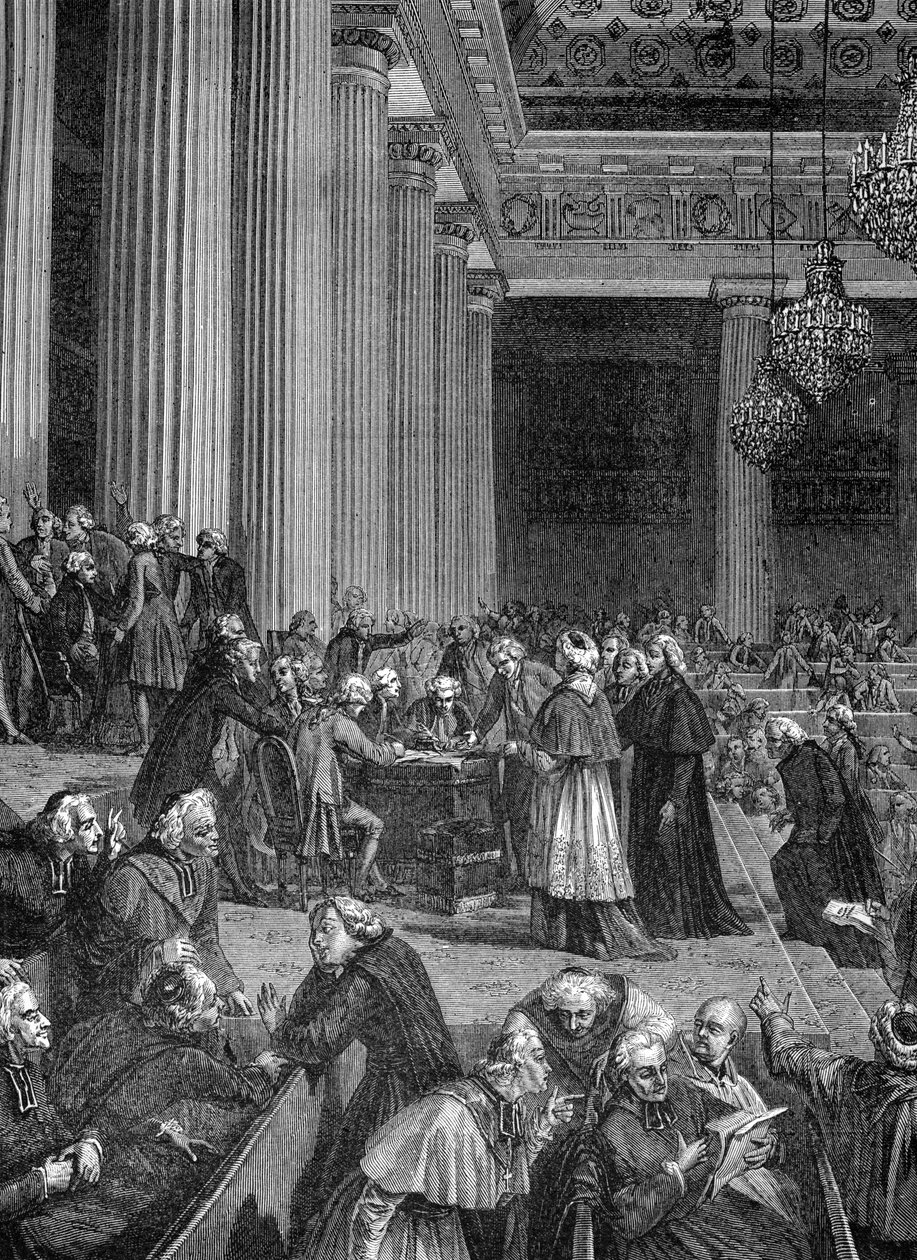 Franske revolution: afskaffelse af privilegier ved nationalforsamlingen i 1789 (gravering) af French School