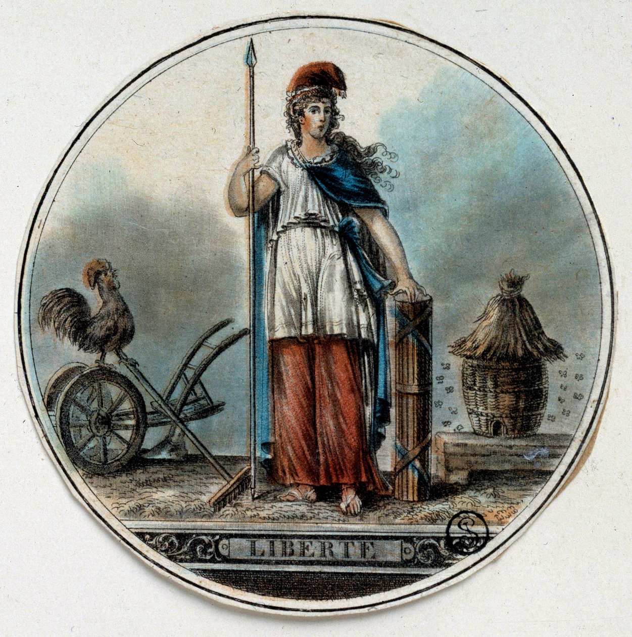 Fransk revolution: allegori om Liberte som en kvinde nær en bistade og en hane. I slutningen af det 18. århundrede Paris, B.N. af French School