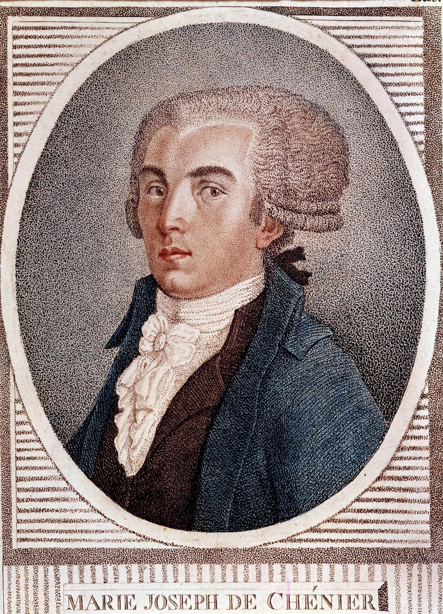 Den franske revolution: portræt af diplomaten, digteren og historikeren Marie Joseph Chenier (1764-1811), forfatter til "Chant du depart"-stikket fra det 19. århundrede. af French School