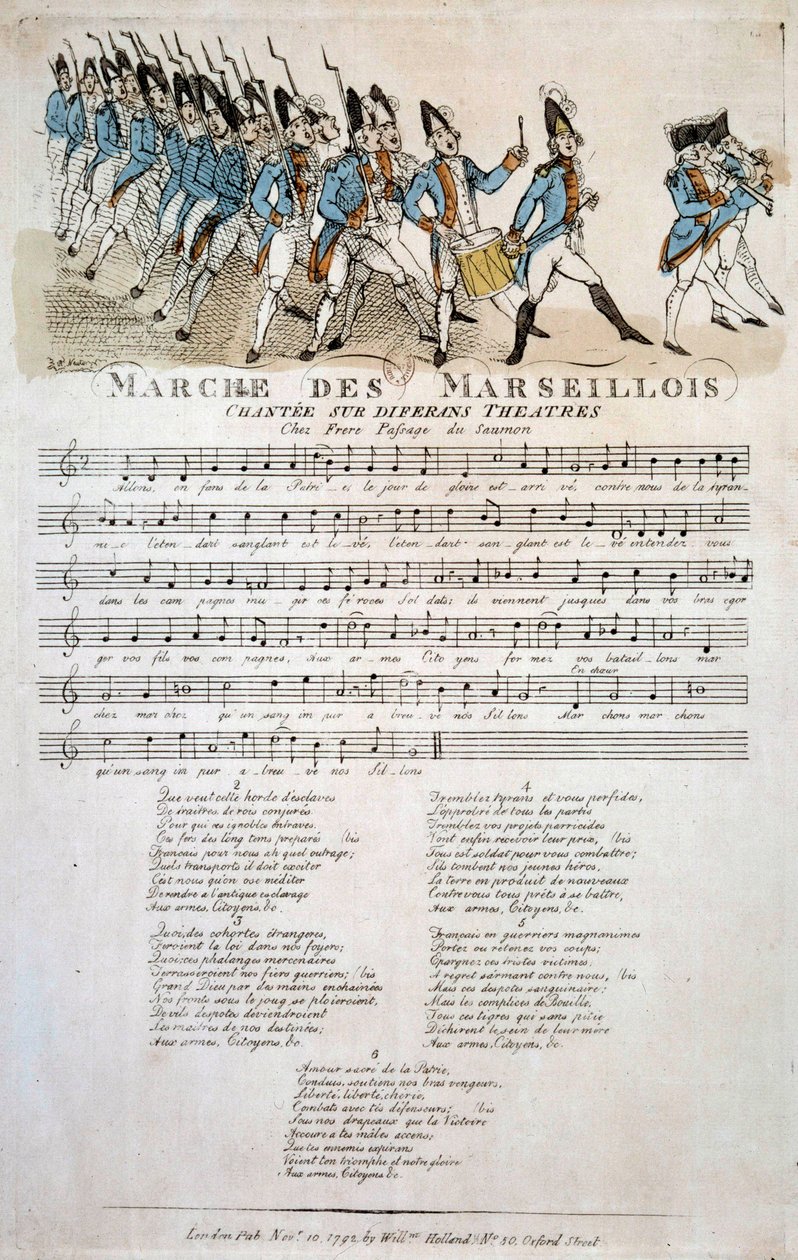 Den franske revolution: partitur af "La marche des Marseillois" af Claude Balbastre (1724-1799), variation over temaet fra Marseillaisen, den franske nationalsang. November 1792 Paris, Bibliotheque de l