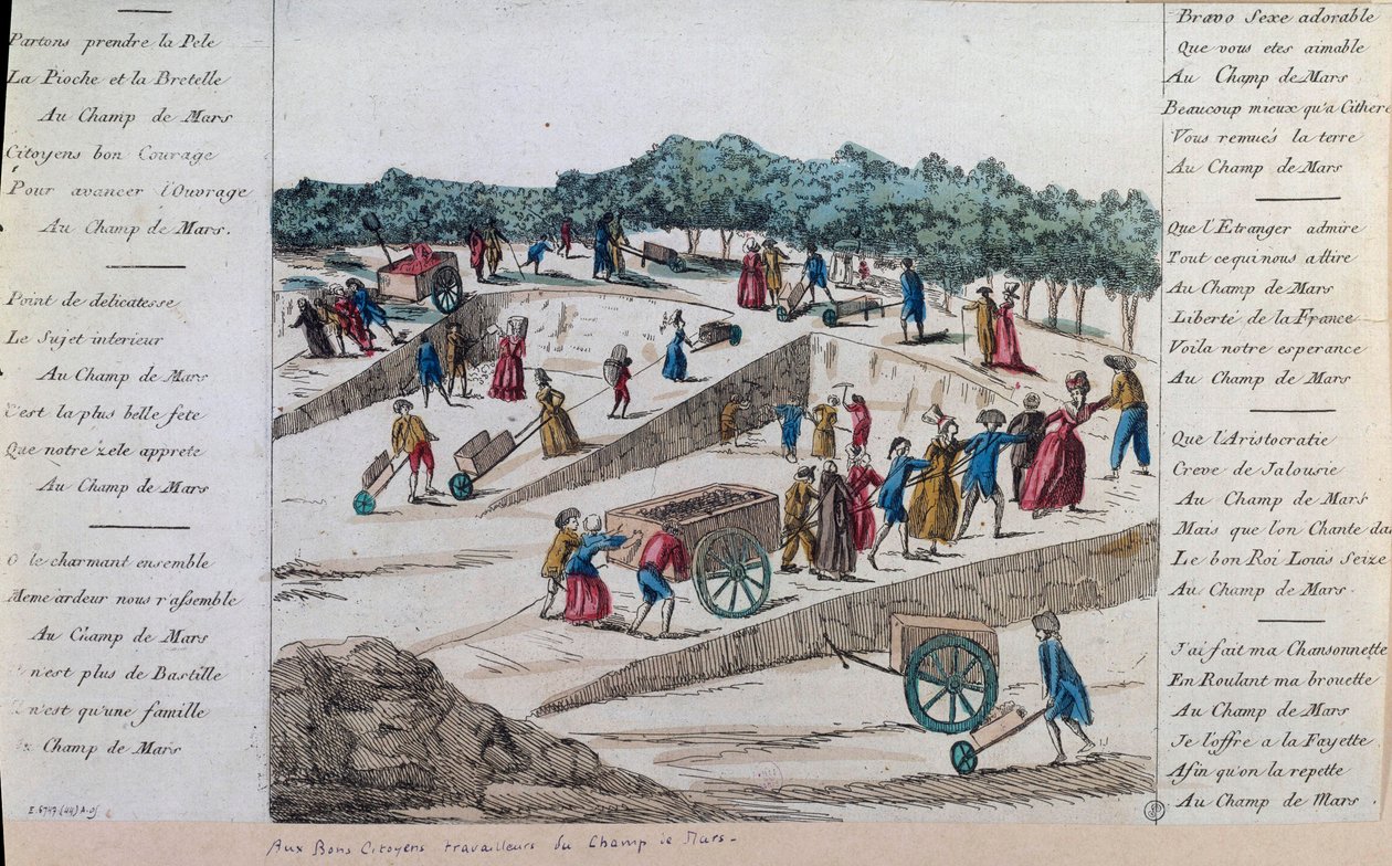 Den franske revolution: arbejderne på Champs de Mars i 1789 i Paris. Paris, Musee Carnavalet af French School