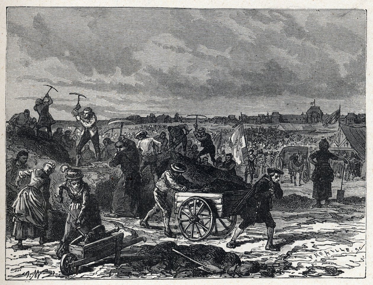 Franske revolution: værker fra Champs de Mars (Champs-de-Mars) i Paris, for at forberede sig til Fete de la Federation i 1790. af French School
