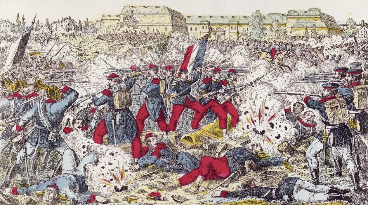 Franske tropper omringet af den preussiske hær i slaget ved Sedan, 31. august 1870 af French School